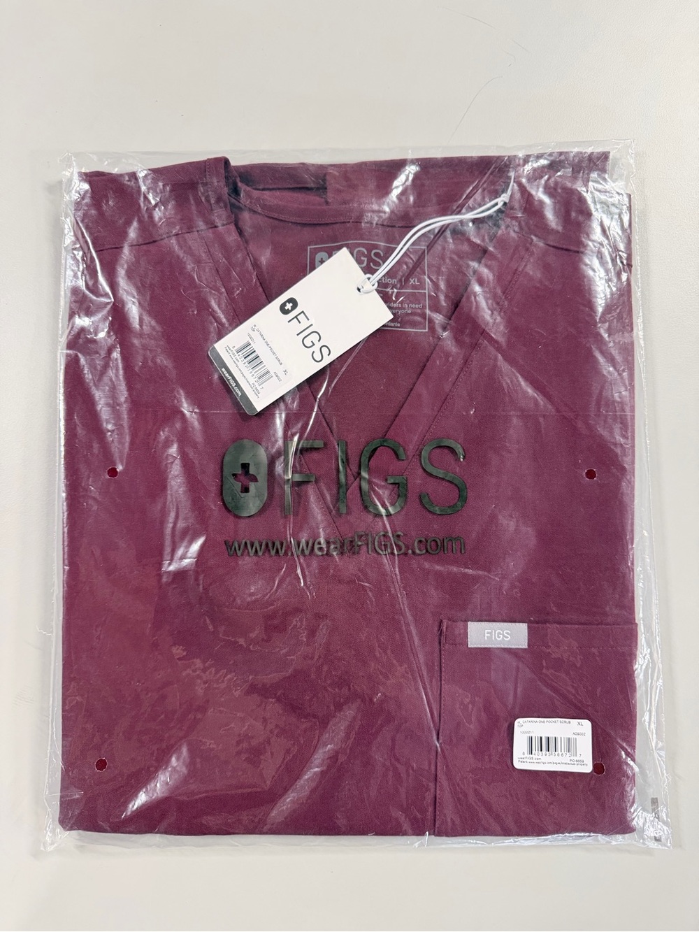FIGS Catarina V-Neck Top - Burgundy